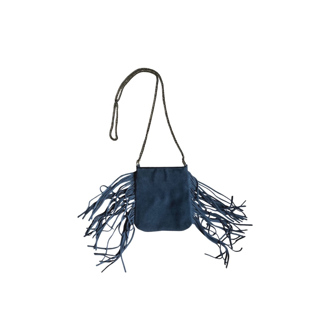 Grey Suede Fringe Crossbody Bag Brass Chain Strap Small Festival Cowgirl Western